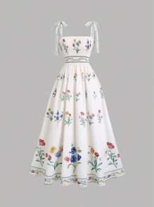 Sweetra Nuevo vestido ajustado con estampado floral ditsy de verano francés con vibra de vacaciones para mujeres
