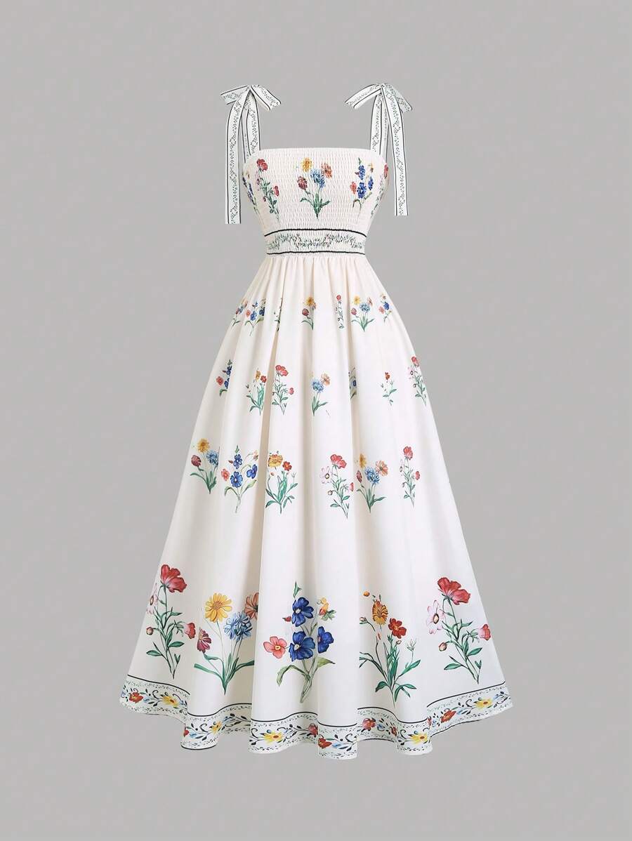 Sweetra Nuevo vestido ajustado con estampado floral ditsy de verano francés con vibra de vacaciones para mujeres