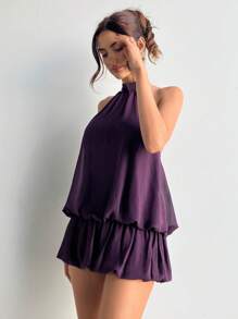 Aloruh 女士优雅商务通勤时尚简约纯色连衣裙休闲街头连衣裙 Y2K 辣妹年轻女孩连衣裙音乐节音乐会节日连衣裙派对约会毕业季返校季连衣裙紫色立领无袖简约休闲迷你连衣裙短裙，度假装女士，紫色露背荷叶边下摆连衣裙，夏季，女士太阳裙，毕业，女士毕业礼服，返校礼服 - 紫色 - 查看 6