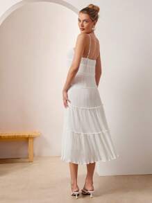 L'Amorae Vestido blanco de verano de largo midi con parte delantera anudada y plisada, elegante, sin mangas, para usar en el verano, atuendos de playa para mujeres