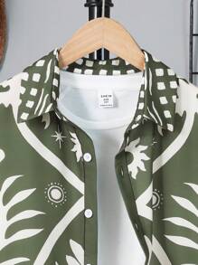 Camisa de manga corta con botones y estampado geométrico para niño adolescente