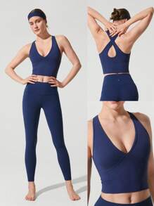 GLOWMODE FeatherFit™ Crossover Straps Cutout Back Deep V Neck Tank Top Low Impact Yoga Daily