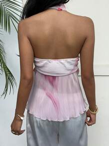 SHEIN EZwear 编织彩色女士夏季挂脖背心，时尚 - 粉色 - 查看 2