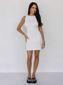 Roylia Women's Elegant Simple Backless Sleeveless Mini Dress - White - View 4