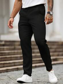 Manfinity Homme 男士纯色口袋休闲直筒裤，秋季