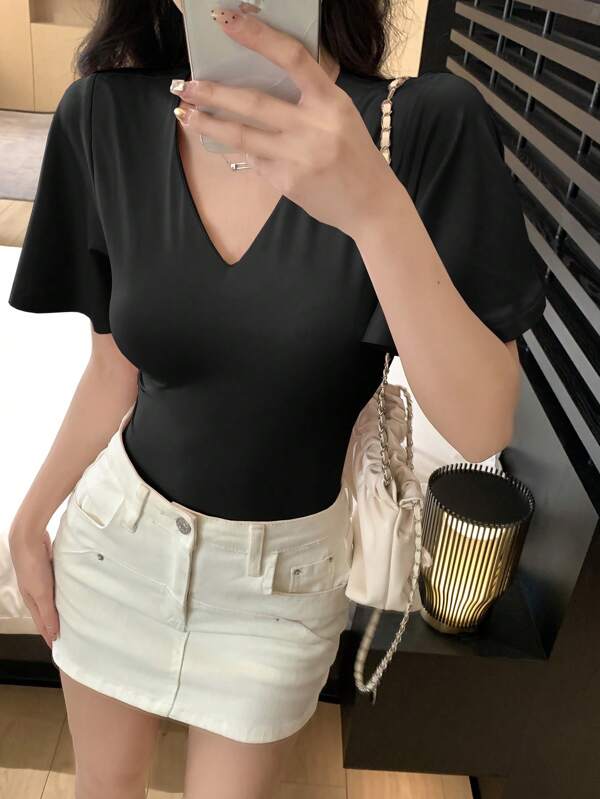 DAZY Women's Casual Solid Color Crew Neck Short Sleeve T-Shirt
