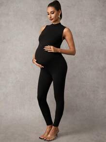 MaterniChic Pregnant Women Summer Casual Solid Color Sleeveless Jumpsuit Maternity Jumpsuits For Woman - Black - View 6