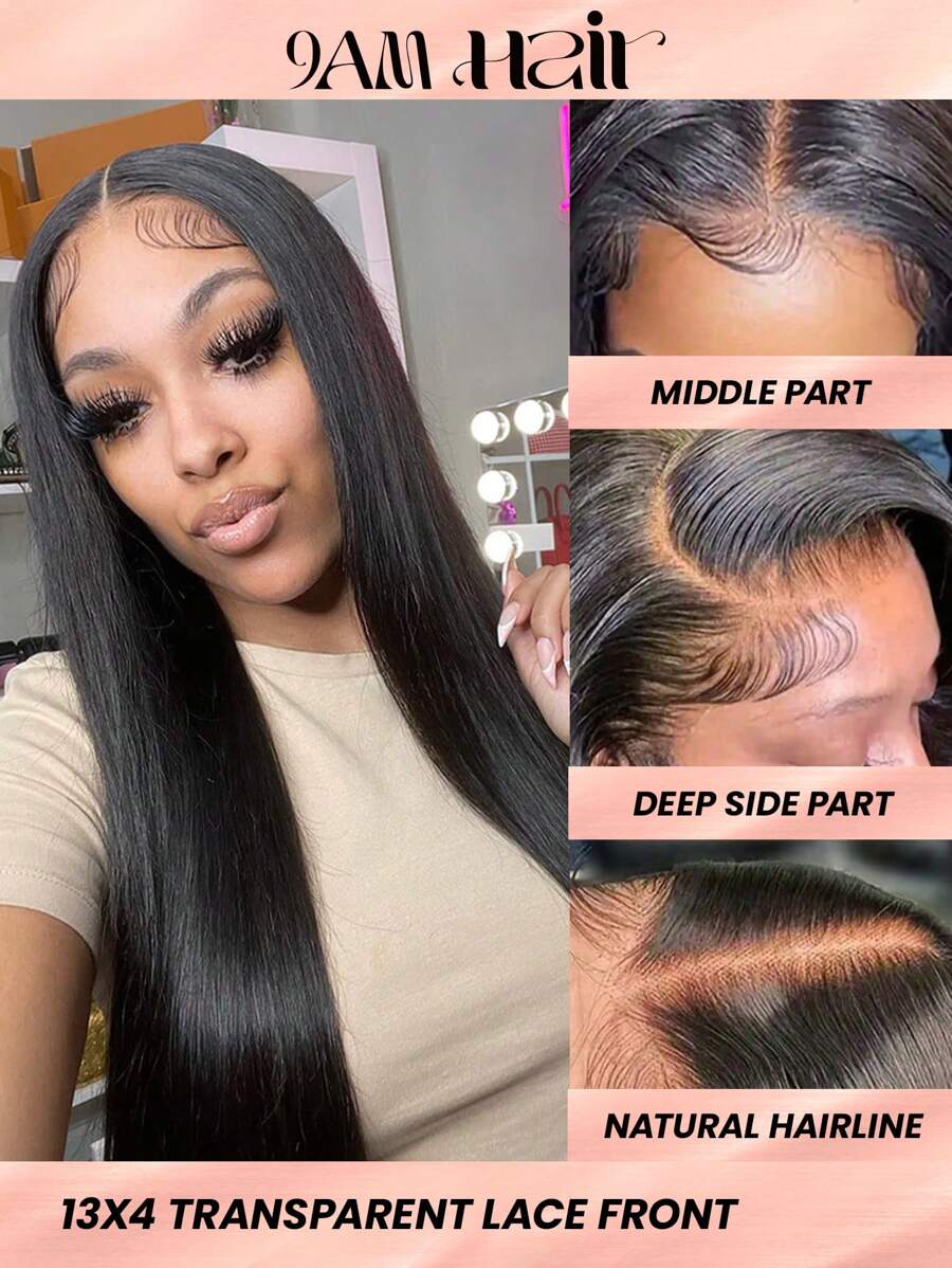 Transparent Lace Straight 13 X 4 Lace Front Wig 150%Density Human Hair Wigs Long Straight Natural Black High Temperature Remy Hair - SNatural - View 1