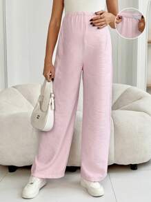 SHEIN Maternity Solid Color Adjustable Waist Wide Leg Loose Casual Pants Women Pants Wide Leg Women Wide Leg Pants Summer Outfits For Women - Pink - View 7