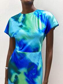 Maija Abito corto in satin da donna, elegante e romantico, con stampa floreale sfumata, adatto per l'estate - Multicolore - Visualizzare 6