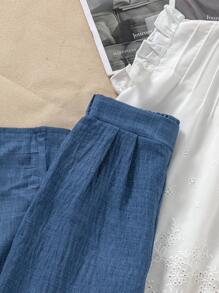 青少年女孩无袖纯色上衣和裤子套装，简约时尚两件套服装 - 彩色 - 查看 6