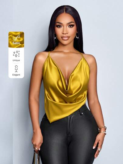 SOLERSUN 女士春夏派对度假和约会优雅纯色垂坠领露背吊带上衣