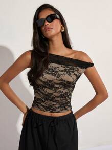 COSMINA 女士无袖斜肩背心，夏季时尚 - 黑色 - 查看 5