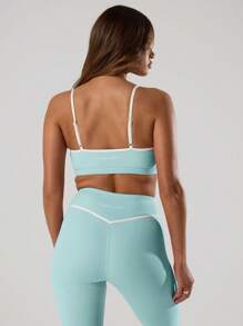 Musera Sport 撞色饰边细肩带运动文胸，适用于板式网球、网球、匹克球等运动，适合健身房锻炼。 - 淺藍色 - 查看 2