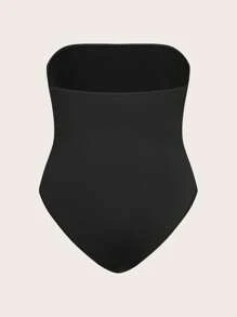 SHEIN EZwear 3pcs Black Plus Size Bodysuit Set - Black - View 9