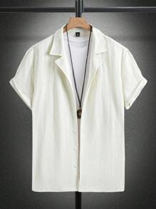 Manfinity Homme Plus Size Men's Casual Solid Color Short Sleeve Shirt, Versatile For Summer - Beige - View 1