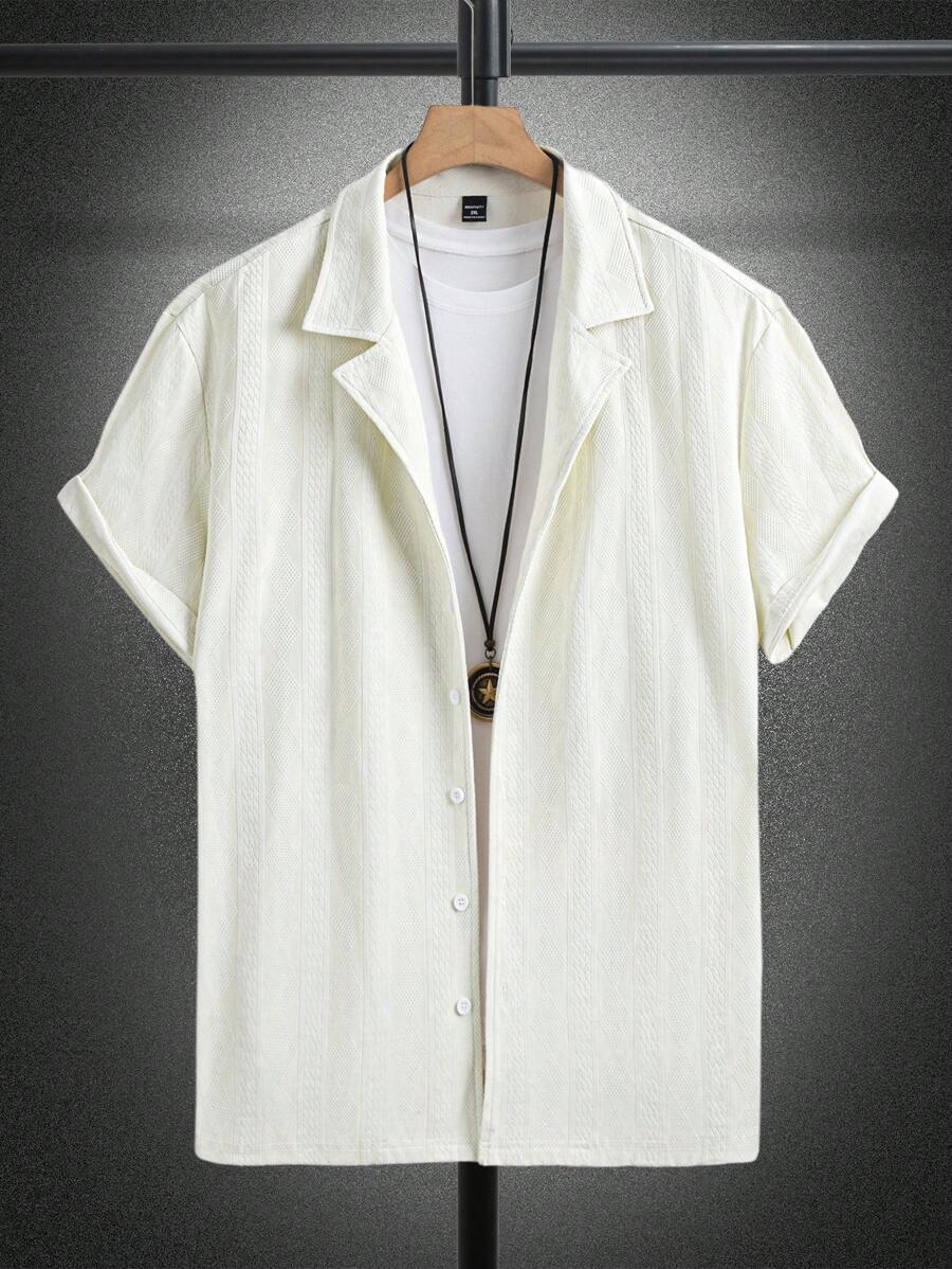 Manfinity Homme Plus Size Men's Casual Solid Color Short Sleeve Shirt, Versatile For Summer - Beige - View 1