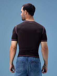 FeverCity Short Sleeve Crew Neck Slim Fit Printed T-Shirt For Men, Summer - Coffee Brown - View 2