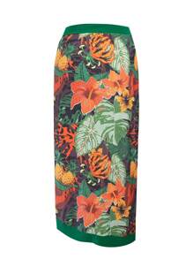 Swim Oasis Plus Size 2pcs/Set Random Print Sleeveless One-Piece Swimsuit With Tie-Up Cover Up Sarong Skirt, Fashionable & Elegant Summer Clothes For Beach & Vacation - Green - View 3