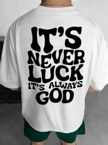 Manfinity Homme Men's Slogan Print Round Neck Short Sleeve Casual T-Shirt And Drawstring Waist Shorts Set - White - View 1