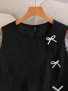 SHEIN Frenchy Plus Size Women Bow Decor Crew Neck Sleeveless Casual Shirt,Business Casual Woman