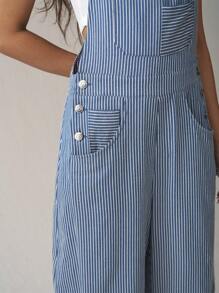Easelle Women's Casual Blue & White Striped Cropped Jumpsuit, Spring/Summer - Blue and White - View 7