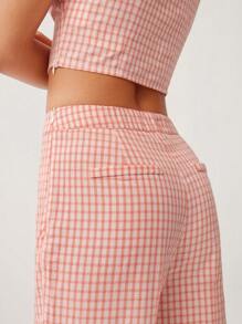 WESTFADE Cowgirl Gingham Checkered Plaid Boat Neck Sleeveless Cropped Tank Top & High Rise Flared Leg Ankle Length Pants Women Two Pieces Matching Set Summer Nashville Rodeo Western Vacation Outfit - Multicolor - View 5