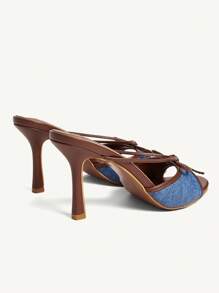 CUCCOO CHICEST 女士夏季新品系带交叉蝴蝶结圆头细高跟鞋优雅时尚双色棕色和蓝色仿皮面料女士正装凉鞋，适合正式场合、下午茶、约会、派对、优雅装扮和度假 - 藍色 - 查看 11