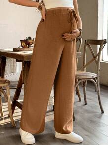 SHEIN Loose Casual Wide Leg Maternity Pants, Spring/Summer - Coffee Brown - View 4
