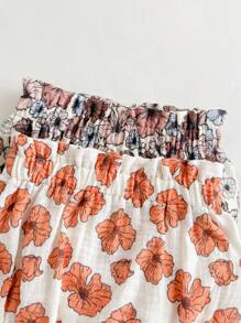 Loomiva 2pcs Baby Girl Floral Print Elastic Waist Casual Shorts Set
