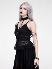 ROMWE Goth Beach Vintage Five-Pointed Star Lace Patchwork Ladies' Camisole - Black - View 5