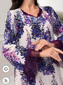 Lacomfia Vestido acampanado de estilo árabe para mujeres de primavera y verano con escote en forma de corazón, ribete de encaje y bajo con volantes, modesto - Multicolor - Ver 1