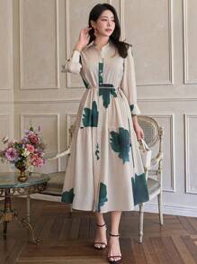 DAZY Vestido de longitud media con estampado floral para mujer, vestidos casuales para mujer, ropa de vuelta al colegio para Pascua - Verde - Ver 7