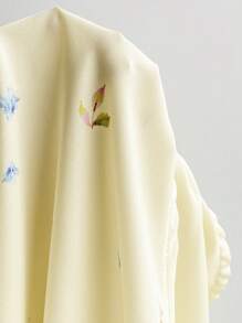 Soleia Romantic Butterfly Floral Print Drawstring Neck Hollow Out Waist Casual Holiday Dress For Women, Suitable For Date, Anniversary, Valentine's Day, Afternoon Tea,Bohemian Clothes Vacation Dress - Yellow - View 7