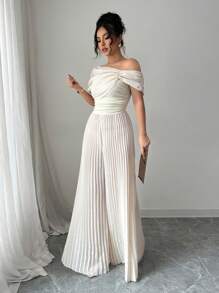 Rafferiza 女士飘逸优雅设计褶皱连体裤 - 杏色 - 查看 3