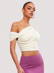 Hauture Women's Casual Office Summer Look Twisted Shoulder Top - Apricot - View 3