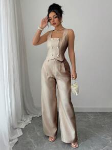 Elenzga Women Two Pieces Outfits For Daily Wear - Brown - View 6