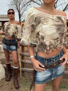 SHEIN EZwear 女士夏季乡村音乐会时尚扎染做旧上衣