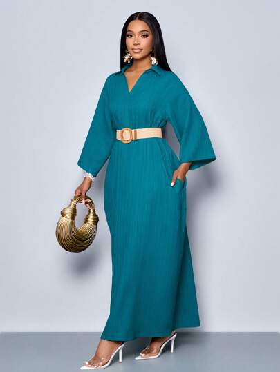  SOLERSUN Women's Fashionable V Neck Loose Batwing Sleeve Without Belt Dress For Holiday Maxi Women Outfit