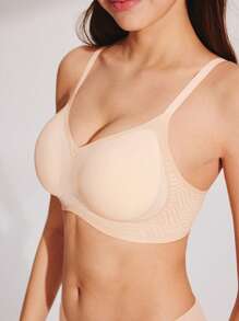 LUVLETTE Dream Curve Air Wireless Seamless Breathable Sheer T-Shirt Plunge No Show Underwear Nude Airy Sticky Basic SizeFreedom Bra