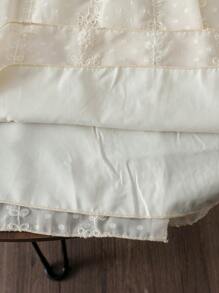 SHEIN Vestito da principessa elegante per ragazze con colletto arricciato, bordi in pizzo, ricamo, taglio ampio, doppio rivestimento, adatto per vacanza, viaggio, festa, regalo, primavera/autunno - Albicocca - Visualizzare 6