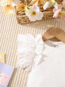 SHEIN Nyfödda Babyflickor Söt Vit Volang Bodysuit, Avslappnad Sommar - Vitt - Visa 5