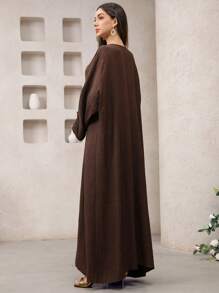 SHEIN Najma Coffee Color Tie Bow Cardigan, Fashionable For Summer, Modest Kaftan