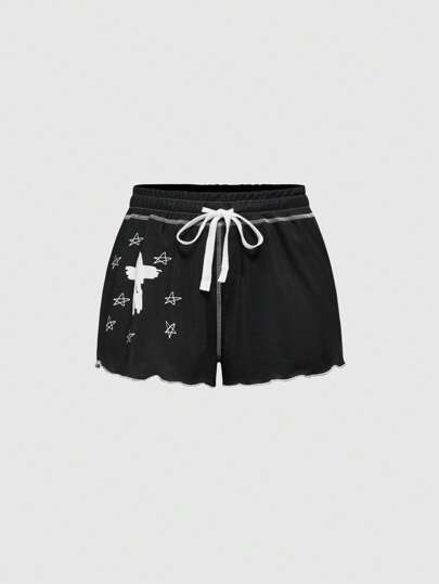 Goth شورتات نوم بطباعة النجوم والصلييب بطراز جوتيك