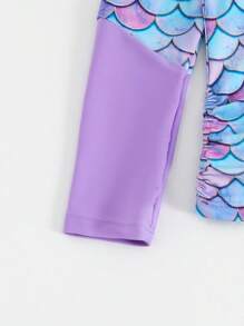 Sparklyn 青少年女孩美人鱼鳞片印花插肩袖上衣和裤子比基尼套装（含头带）