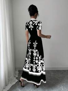 Elenzga 万圣节服装黑色印花修身女式连衣裙 - 黑與白 - 查看 2