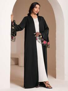 Al Najma 女士纯色长袖阿拉伯长袍，时尚设计，适合夏季，朴素长袍 - 黑色 - 查看 4