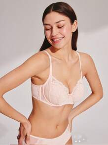 LUVLETTE Woman Full Coverage Lingerie Lounge Curve Support & Breathable Underwire Sexy Unlined Minimizer Lace Elegance Bra Bridal Intimates - Baby Pink - View 15