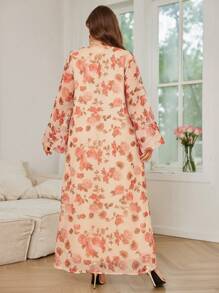 Al Najma Plus Size New Elegant Floral Print Long Sleeve Robe, Modest - Multicolor - View 2