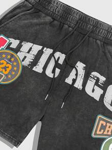 ROMWE MEN Prep 男士夏季休闲水洗字母印花短裤